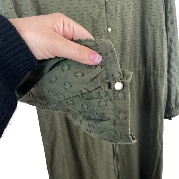 Emerson Fry India Collection Frances 3 Swiss Dot Organic Midi Dress Moss Size M - Picture 7 of 10